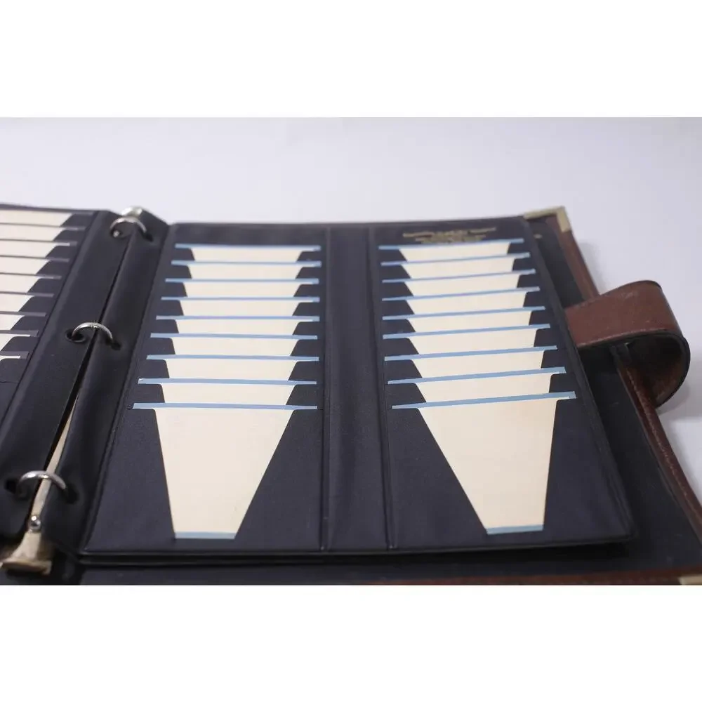 Vintage Business Card Organizer Stanley N Peck Brown Leather 3-ring Binder Plan